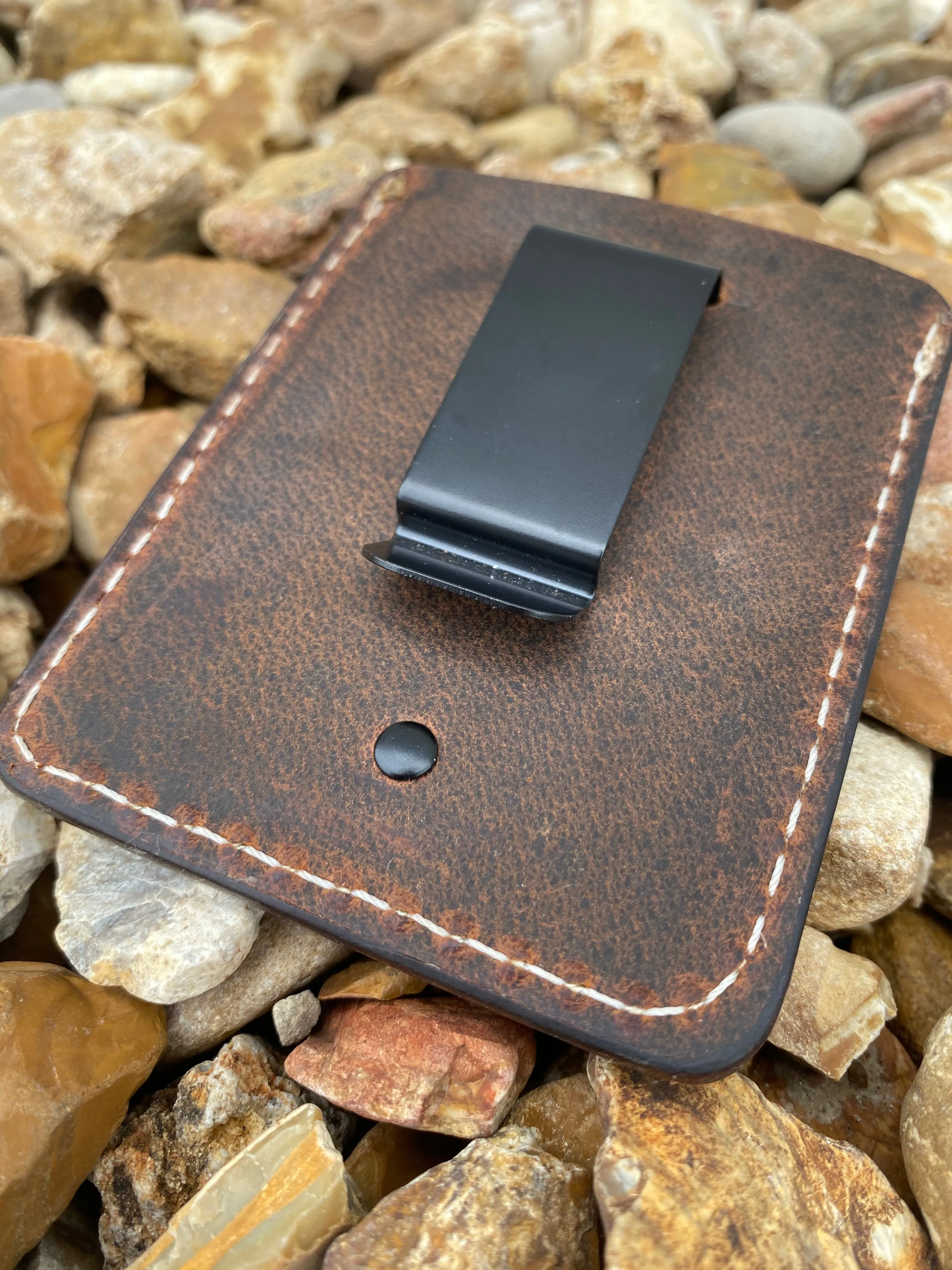 Three Pocket Minimalist Wallet With Money Clip - Crazy Horse Buffalo Leather