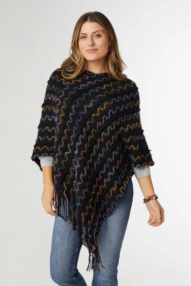 Tillie Brushed Braided Stripe Poncho