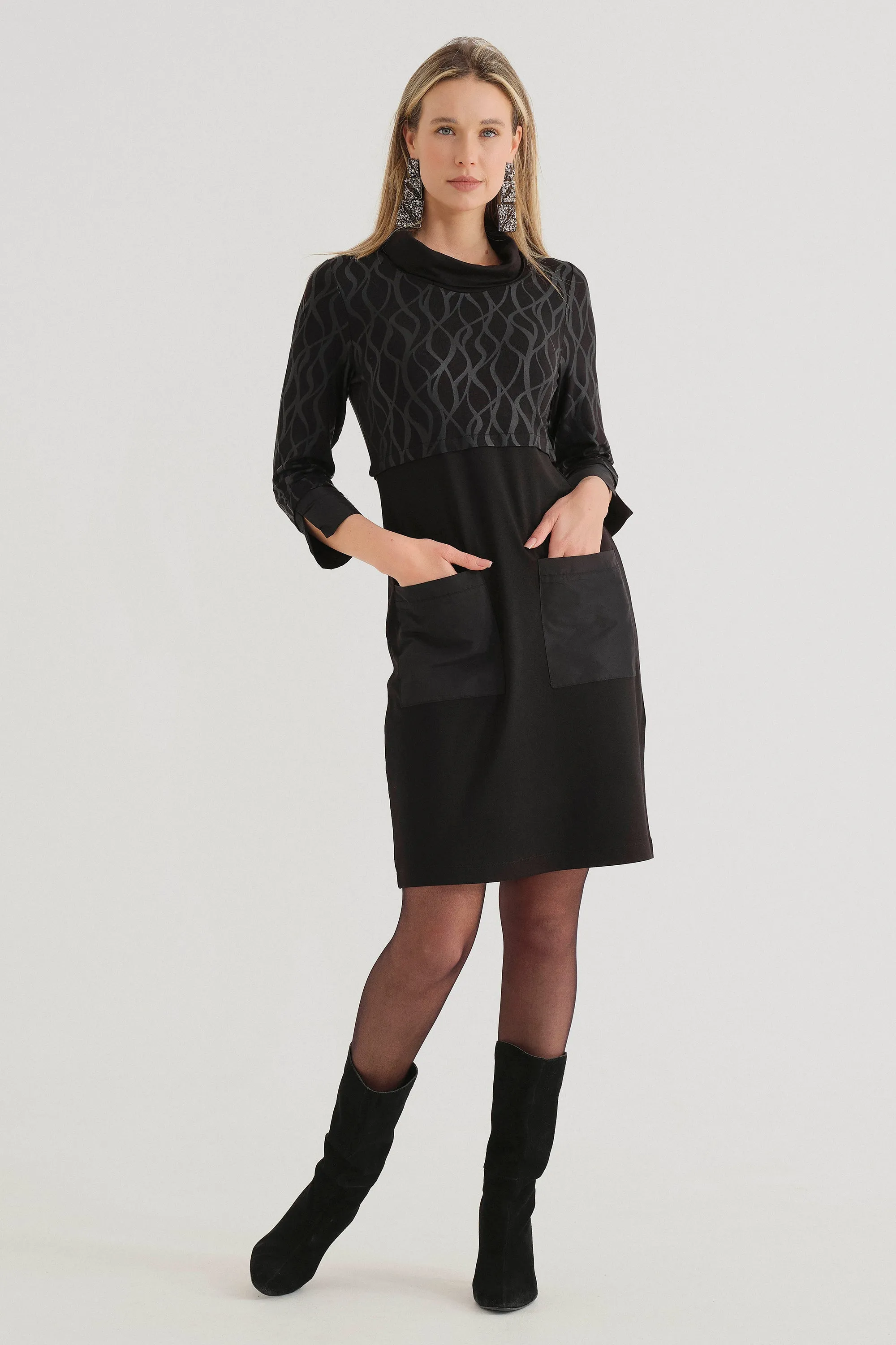 TIMELESS LEATHER TREND COWL NECK DRESS