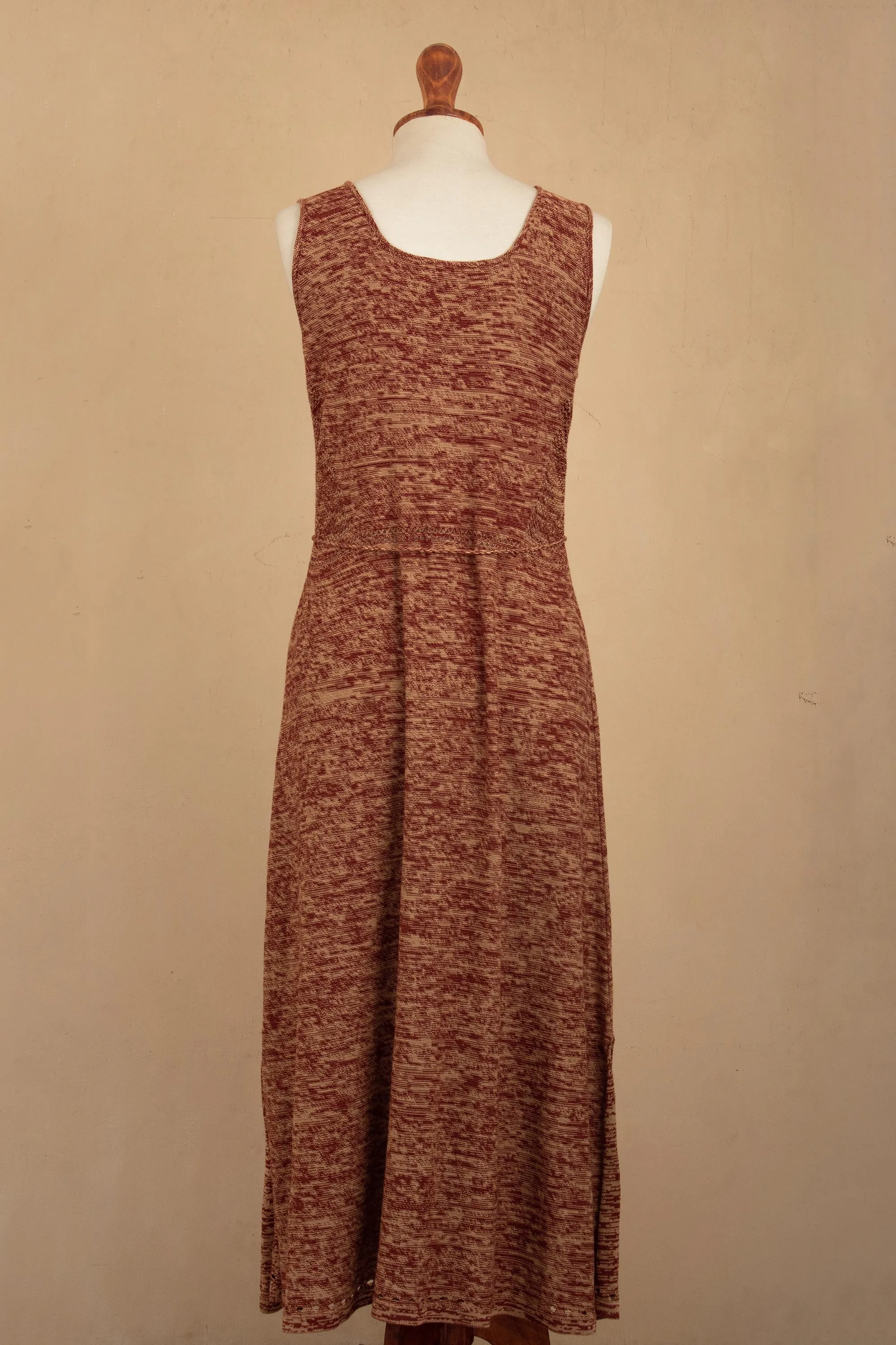 Toqo Melange Organic Cotton Buttoned Maxi Dress in Russet Red from Peru