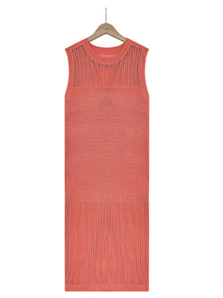 Uniwim Solid Color Hollow Knit Sleeveless  Dress