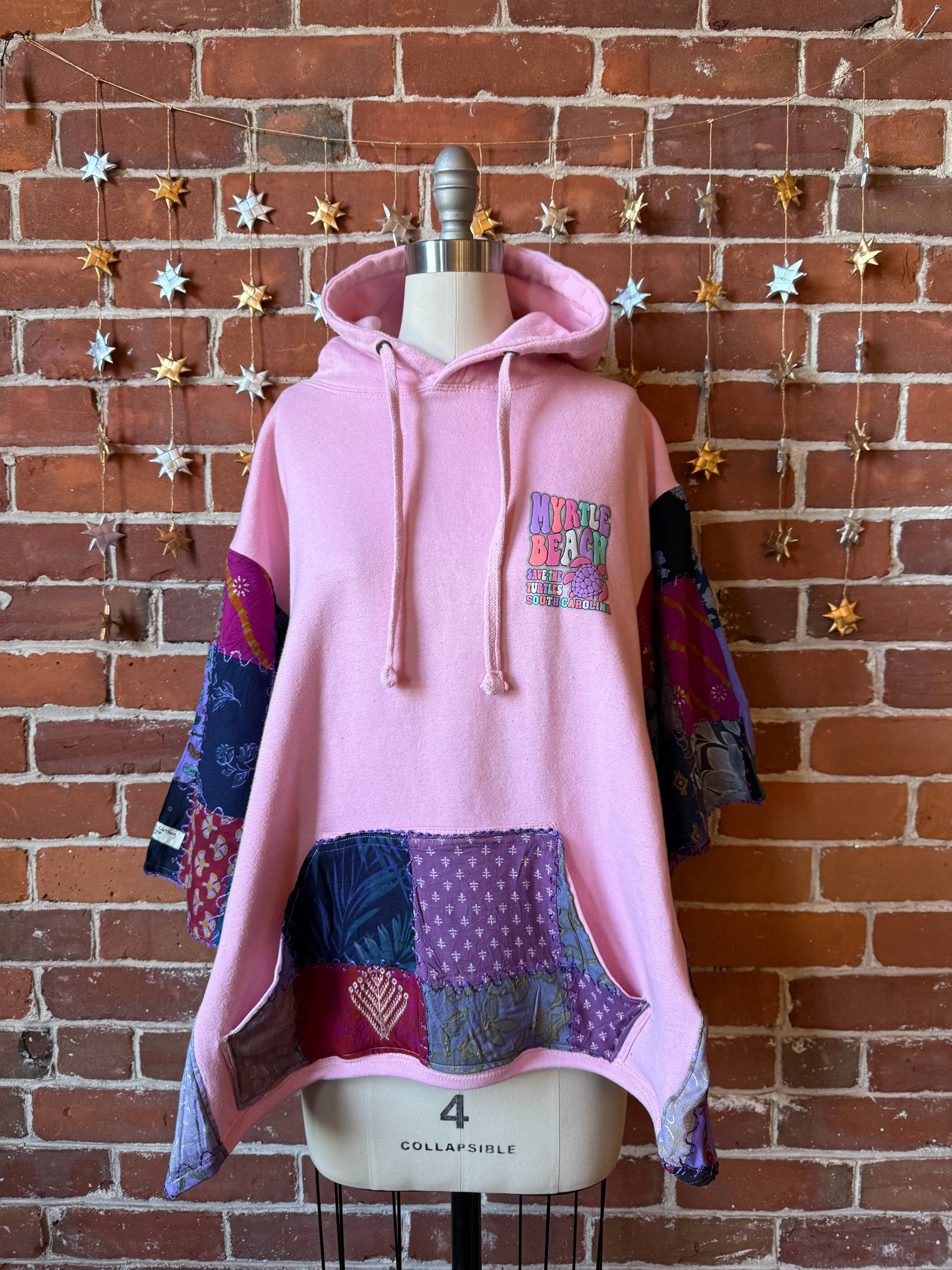 Upcycled Patchwork Mrytle Beach Turtle Poncho Hoodie