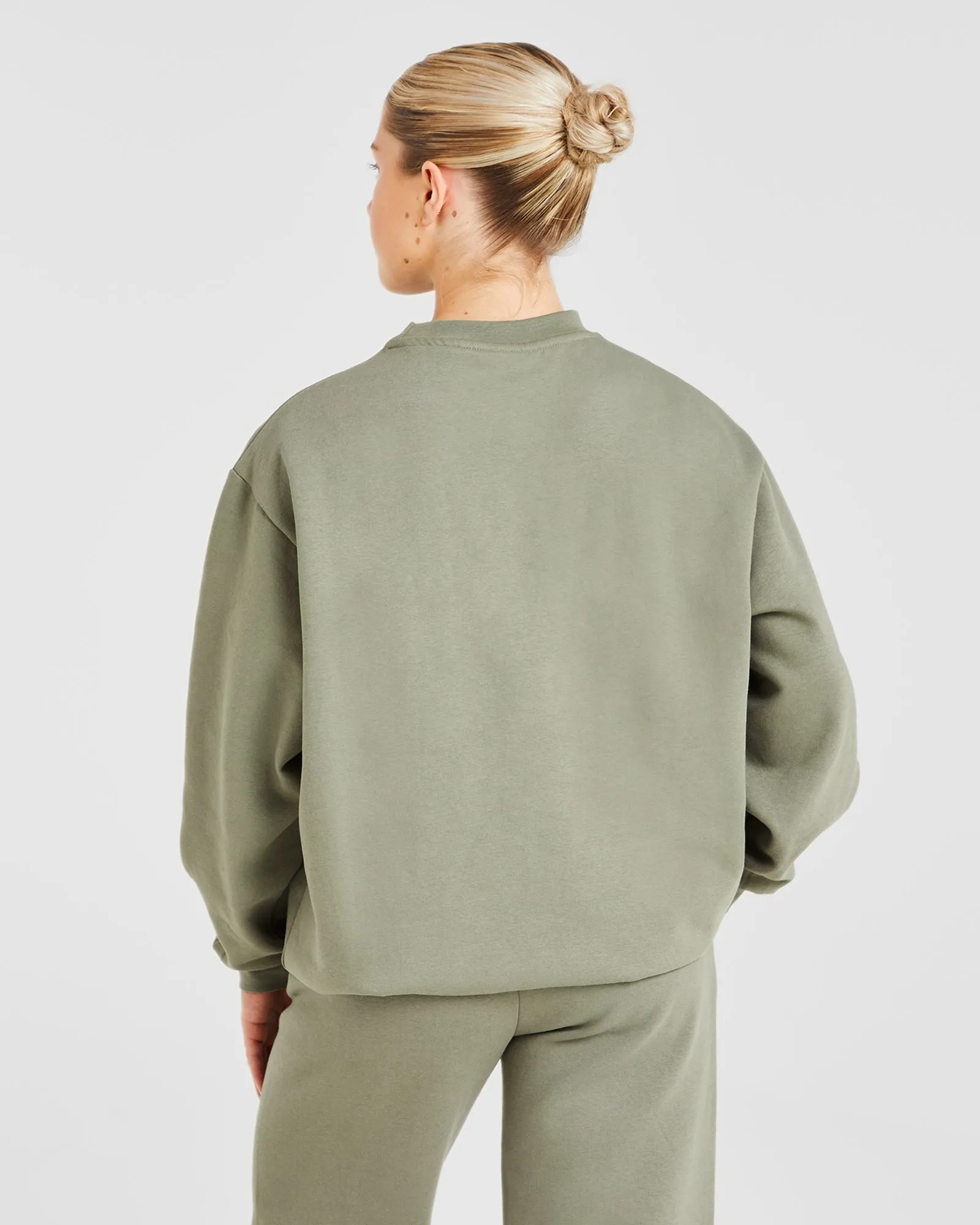 Varsity Graphic Oversized Sweatshirt - Muted Olive