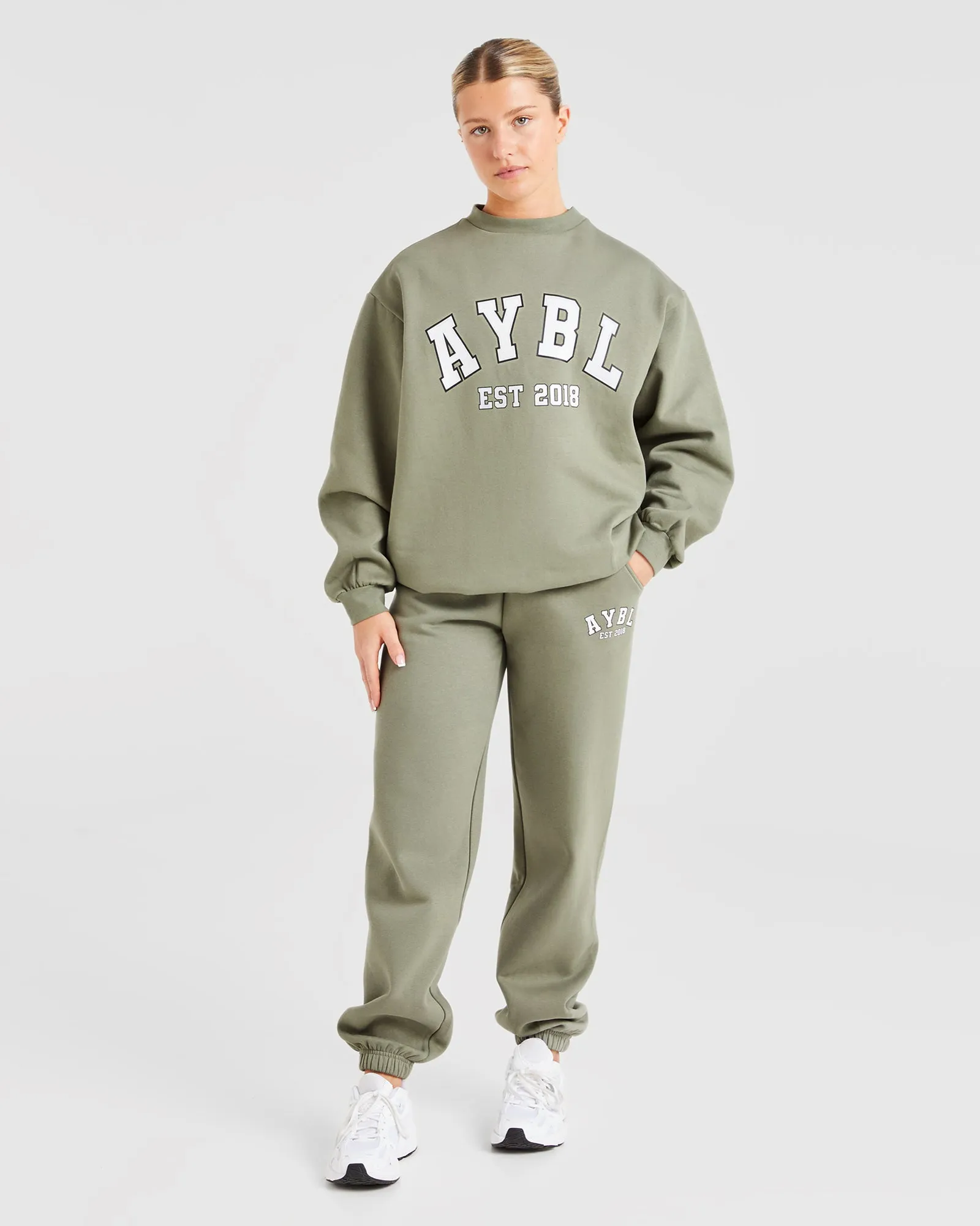 Varsity Graphic Oversized Sweatshirt - Muted Olive