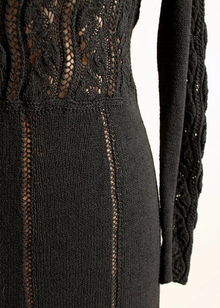 Vintage 1970s Black Knit Asymmetrical Dress