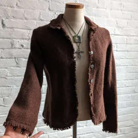 Vintage Brown Wool Fuzzy Knit Cardigan Witchy Earthy Fairycore Furry Sweater Top