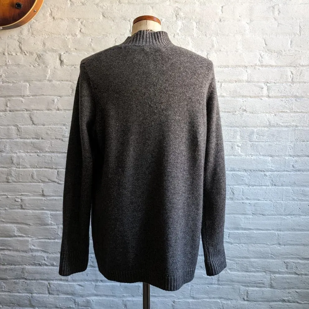 Vintage Cashmere Knit Grandpa Cardigan Minimalist Wool Prep Grey Grunge Sweater