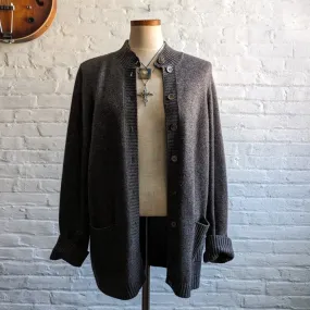 Vintage Cashmere Knit Grandpa Cardigan Minimalist Wool Prep Grey Grunge Sweater