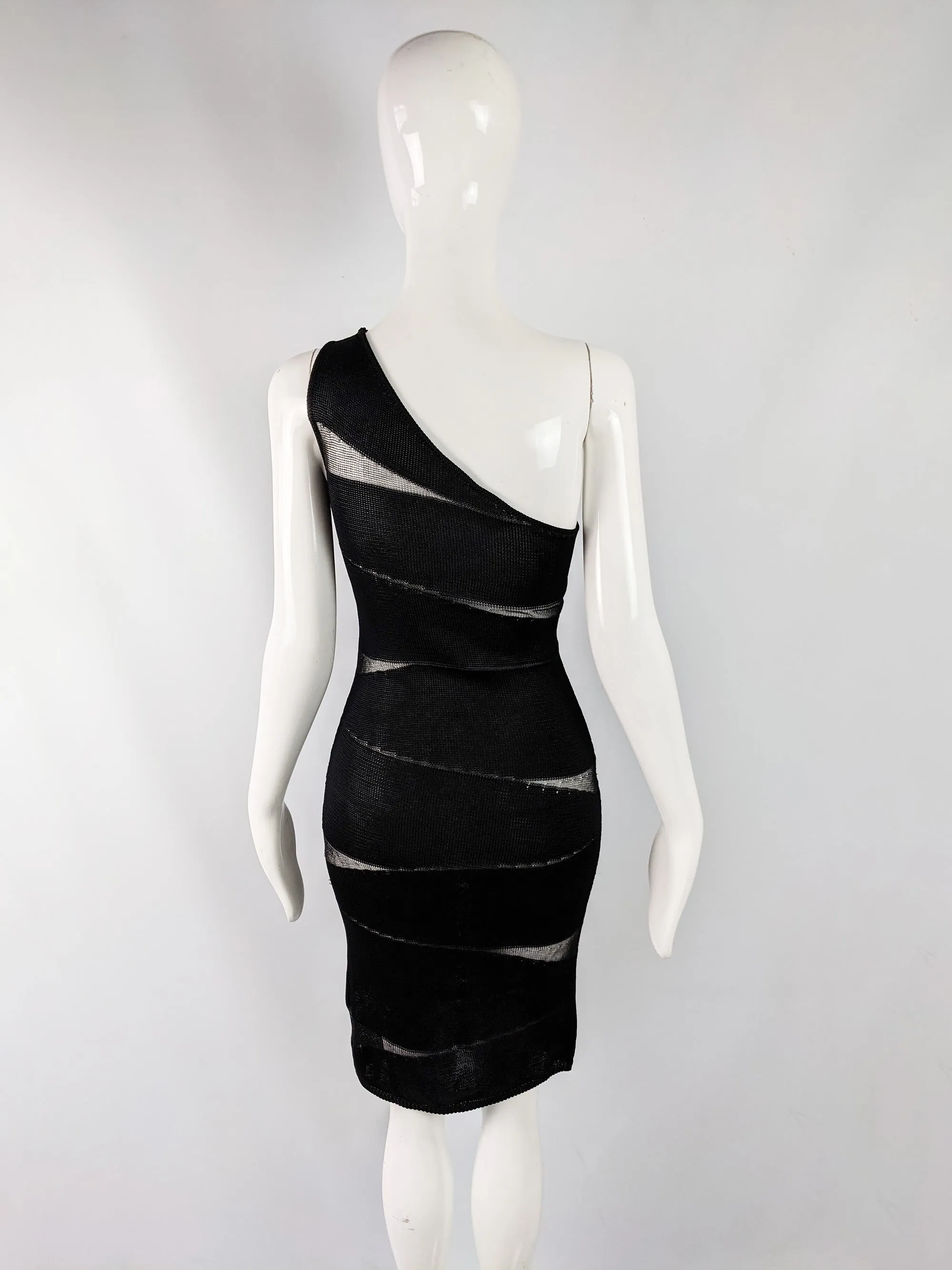 Vintage Semi Sheer Black Silk & Rayon Knit Dress, 1980s