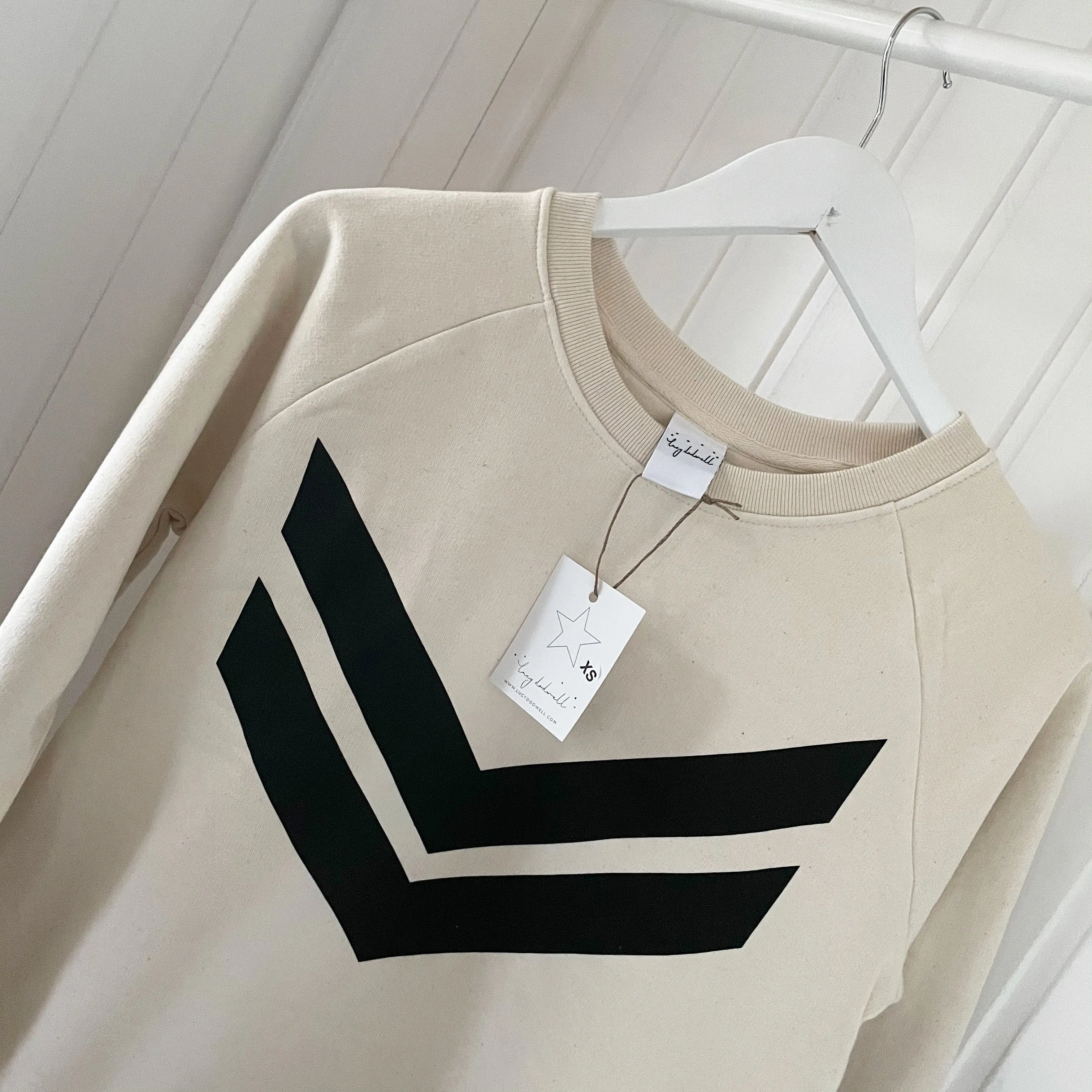 Vintage white sweatshirt with double black chevrons *relaxed style*