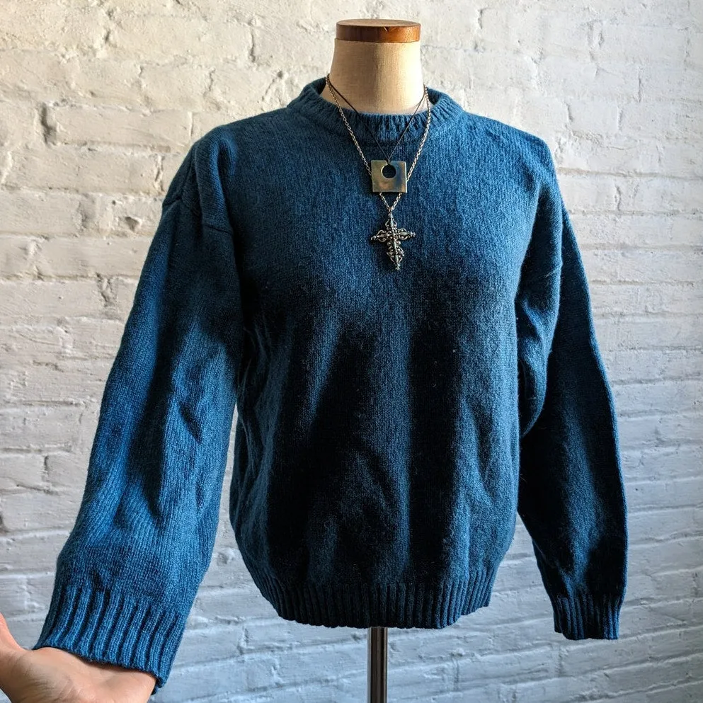 Vintage Woolrich Chunky Knit Wool Grandpa Sweater Teal Fuzzy Minimalist Western