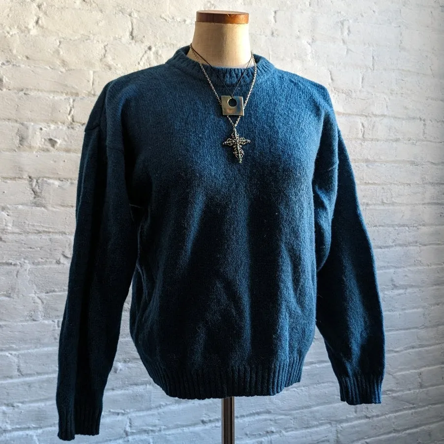 Vintage Woolrich Chunky Knit Wool Grandpa Sweater Teal Fuzzy Minimalist Western