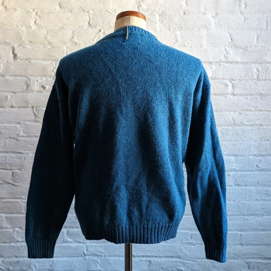 Vintage Woolrich Chunky Knit Wool Grandpa Sweater Teal Fuzzy Minimalist Western