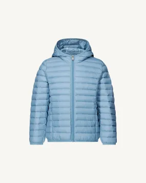 Washed blue Hooded down jacket Hugo