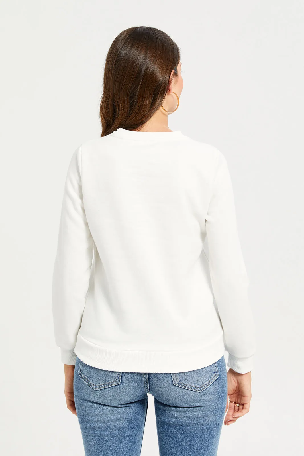 Women White Printed Sweatshirt