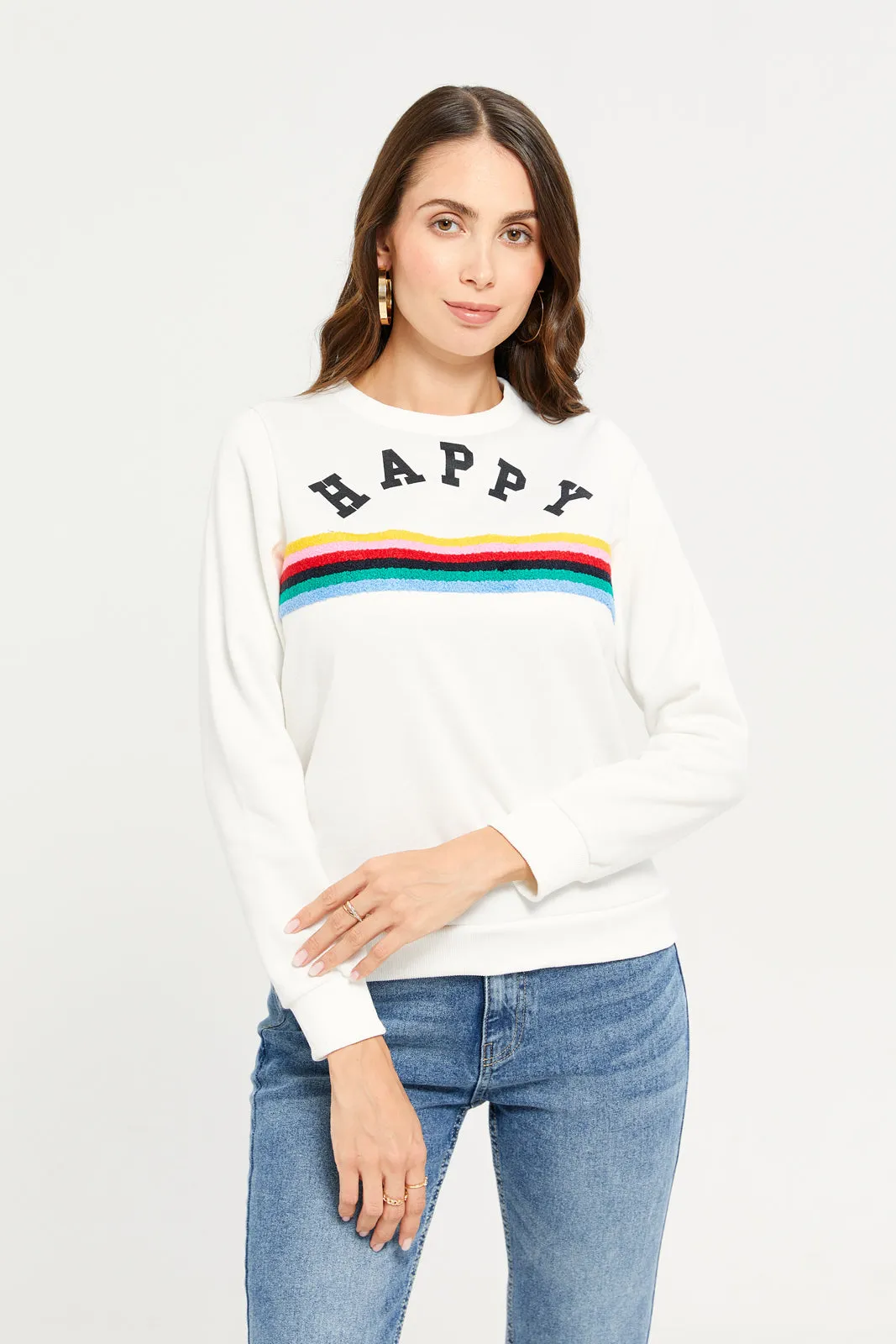 Women White Printed Sweatshirt