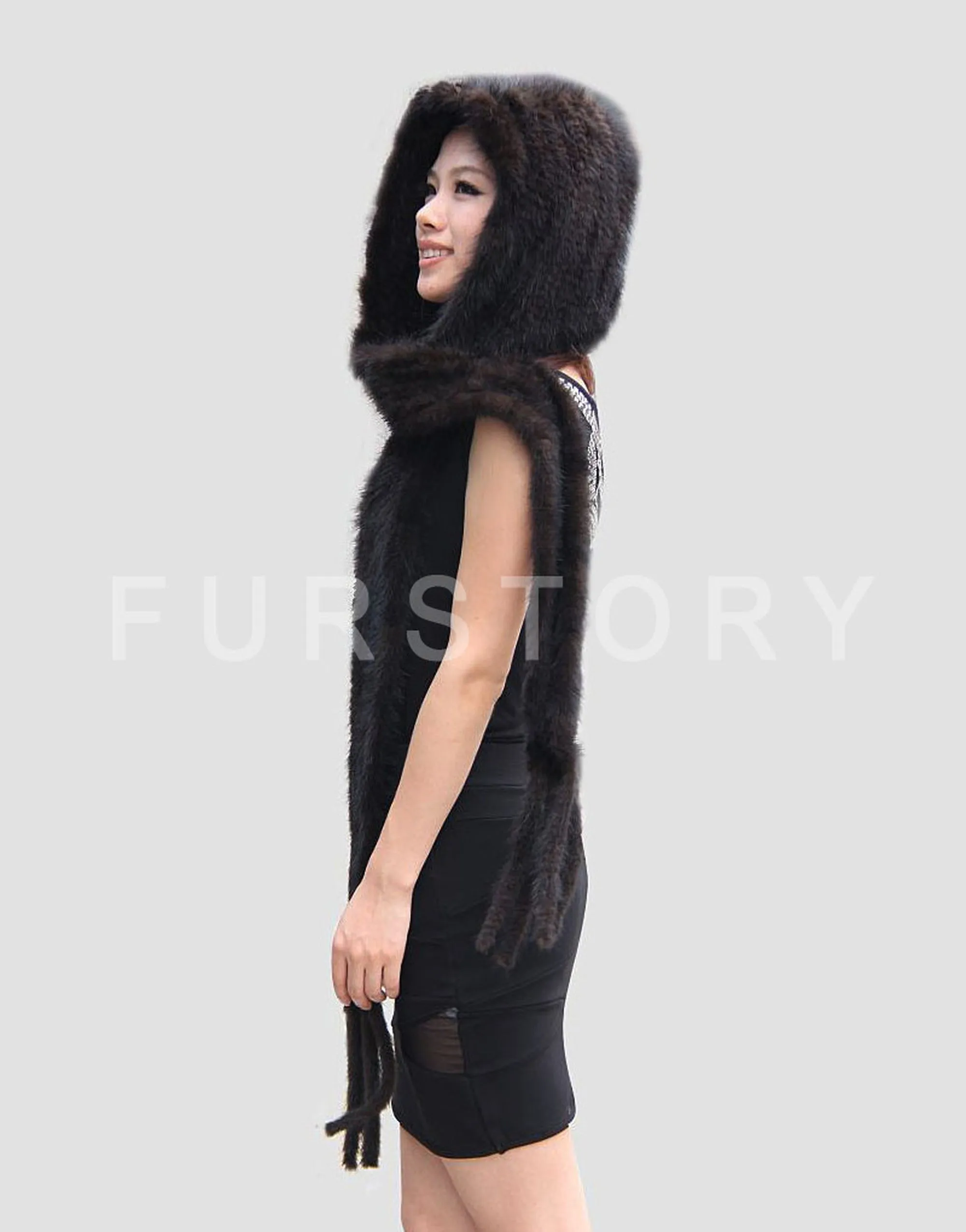 Women's Beanie Knitted Real Mink Fur Scarf Hat Neckwarmer Wrap Cap 13612