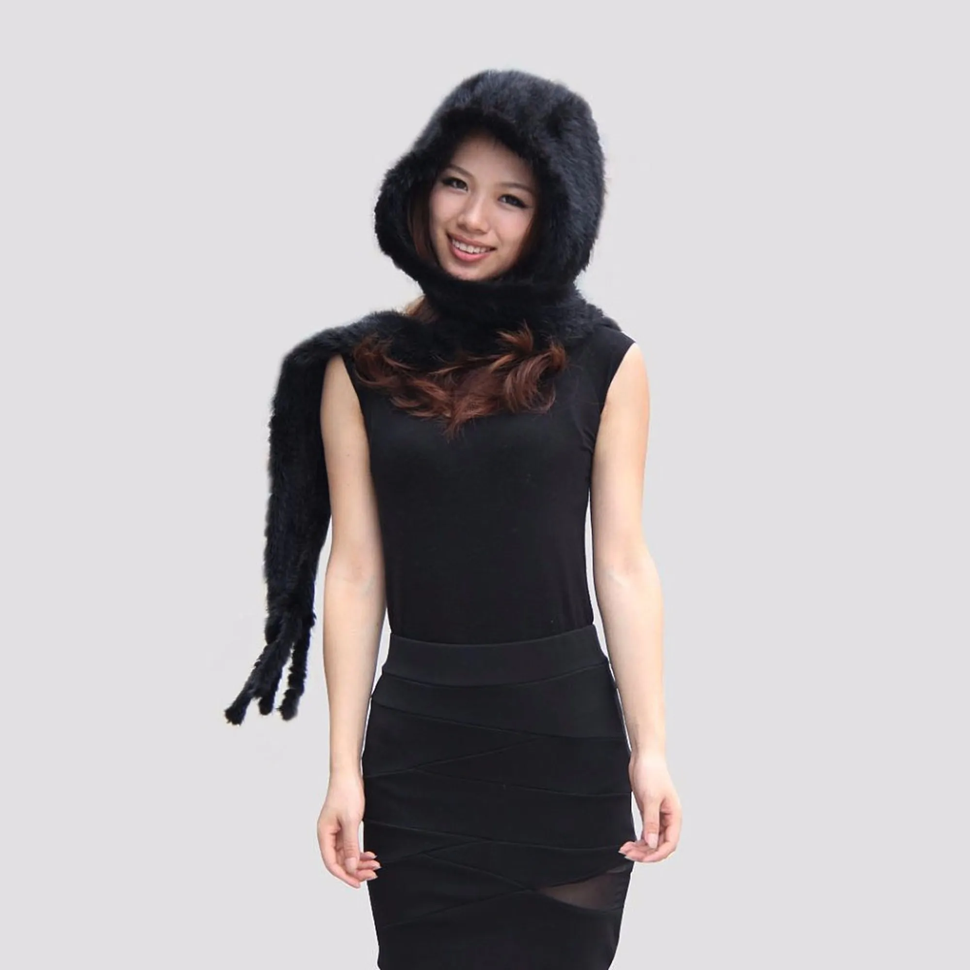 Women's Beanie Knitted Real Mink Fur Scarf Hat Neckwarmer Wrap Cap 13612