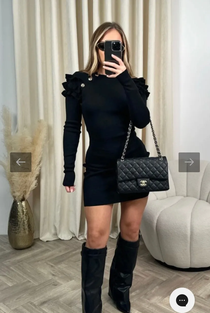 ZUNNI  BLACK GOLD BUTTON KNIT DRESS